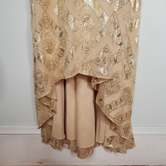 Ramy Brook Toby Twist Front Metallic Jacquard Gown Dress Soft Gold Combo Size 14 - Picture 5 of 11